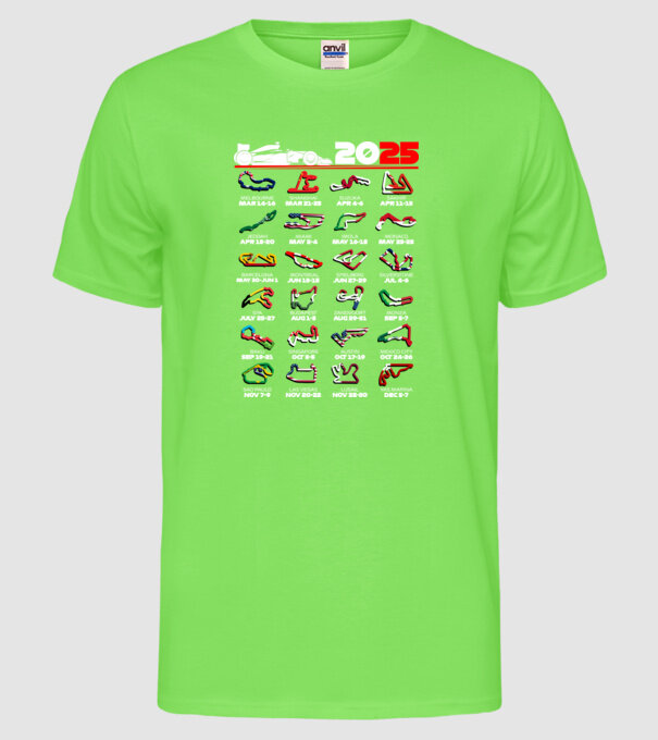 F1 calendar 2025 Negru model verde neon pe tricou
