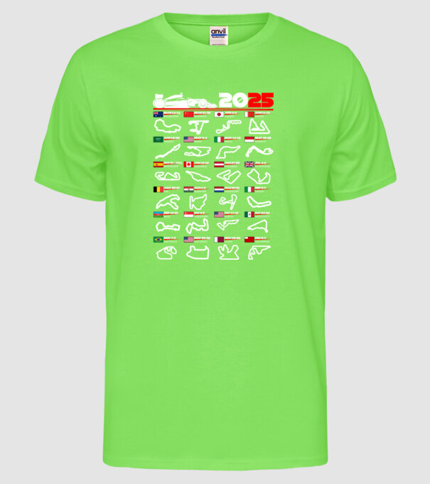 F1 calendar 2025 negru model verde neon pe tricou