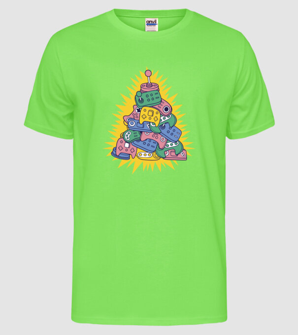 Gamer controller christmas tree model verde neon pe tricou