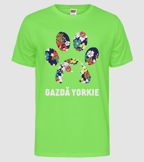 Gazdă Yorkie model verde neon pe tricou