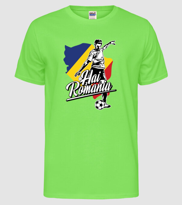 Hai romania fotbal model verde neon pe tricou
