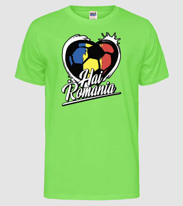 Hai romania heart model verde neon pe tricou