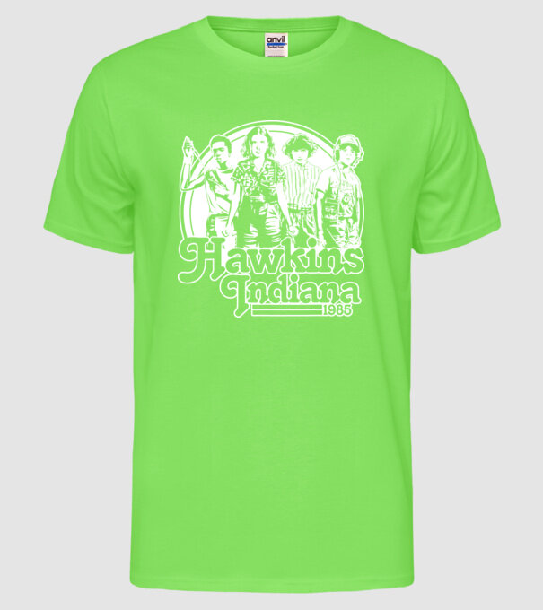 hawkins indiana stranger things2 model verde neon pe tricou