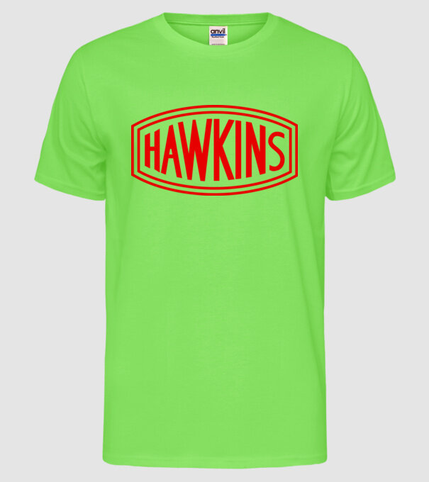 hawkins stranger things model verde neon pe tricou