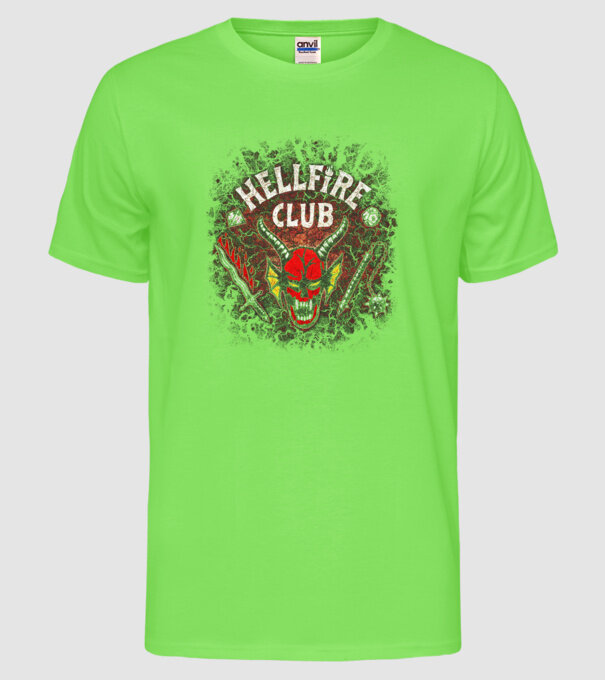 hellfire club stranger things model verde neon pe tricou