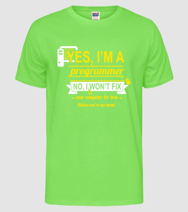 I am a programmer model verde neon pe tricou