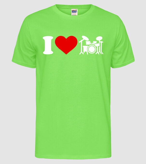 I love drum model verde neon pe tricou