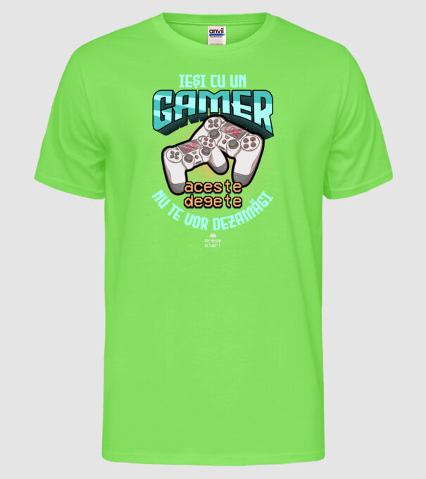 Ieși cu un gamer - aceste degete nu te vor dezamăgi model verde neon pe tricou