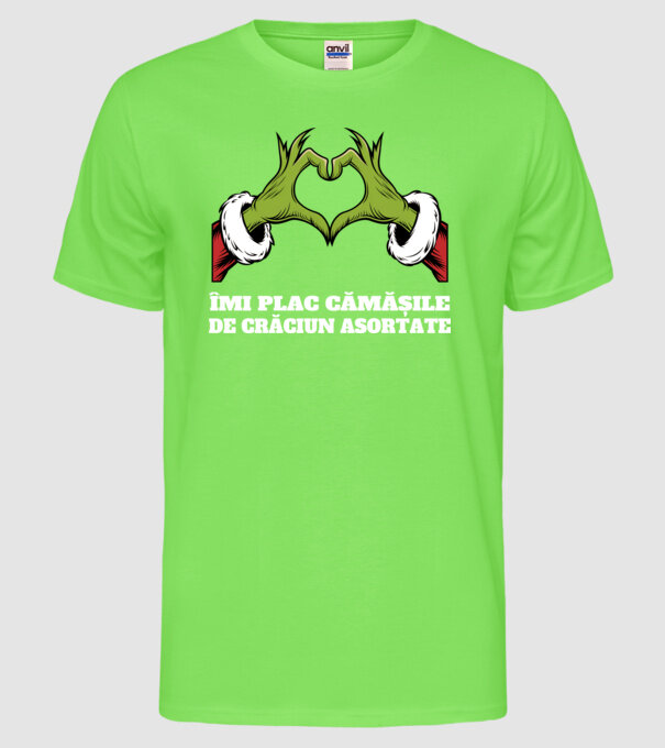Îmi plac cămășile de crăciun asortate negru model verde neon pe tricou