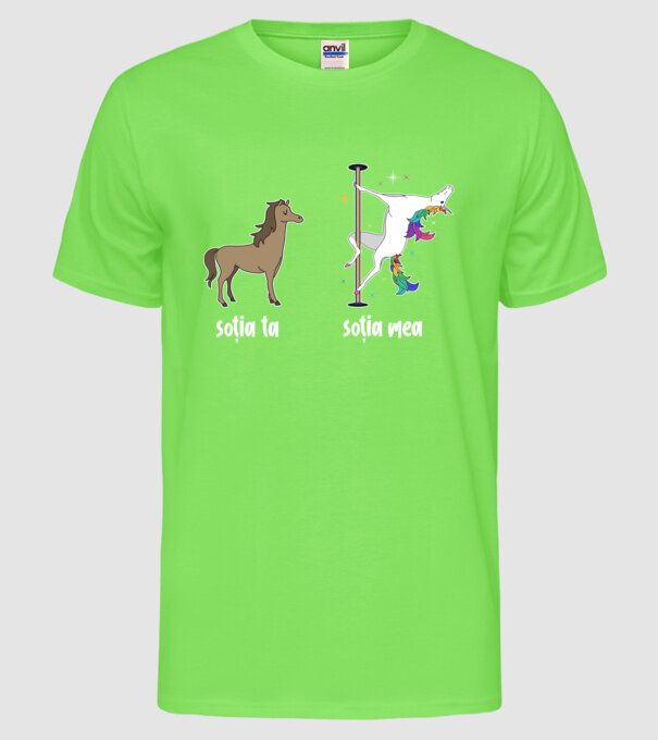 soția ta - soția mea model verde neon pe tricou
