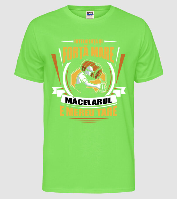 Inteligență și forță mare, barmanul e mereu tare model verde neon pe tricou