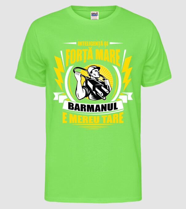Inteligență și forță mare, electricianul e mereu tare model verde neon pe tricou