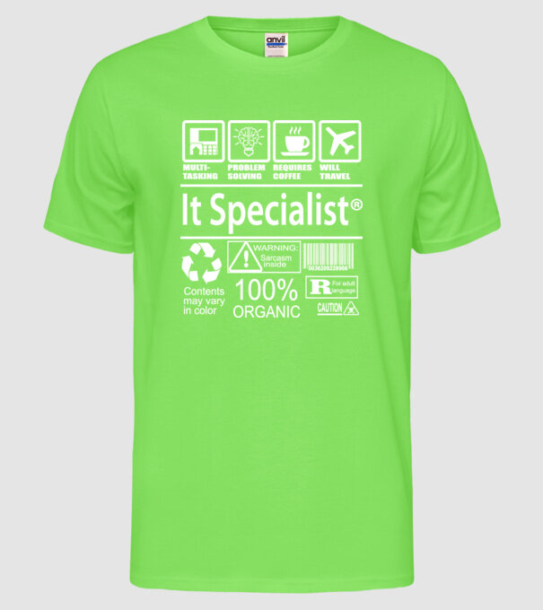 IT specialist model verde neon pe tricou