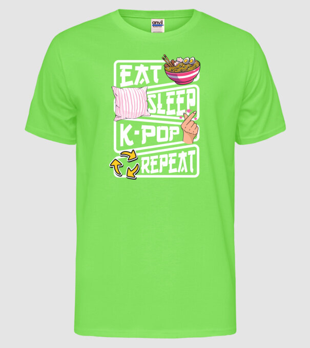 K-POP EAT SLEEP model verde neon pe tricou