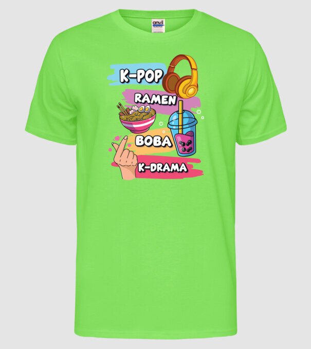 K-POP RAMEN BOBA K-DRAMA model verde neon pe tricou