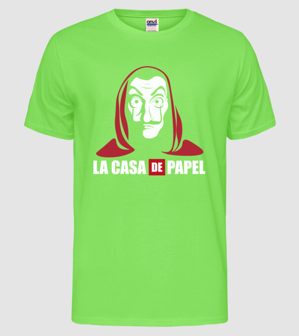 la cas de papel logo model verde neon pe tricou