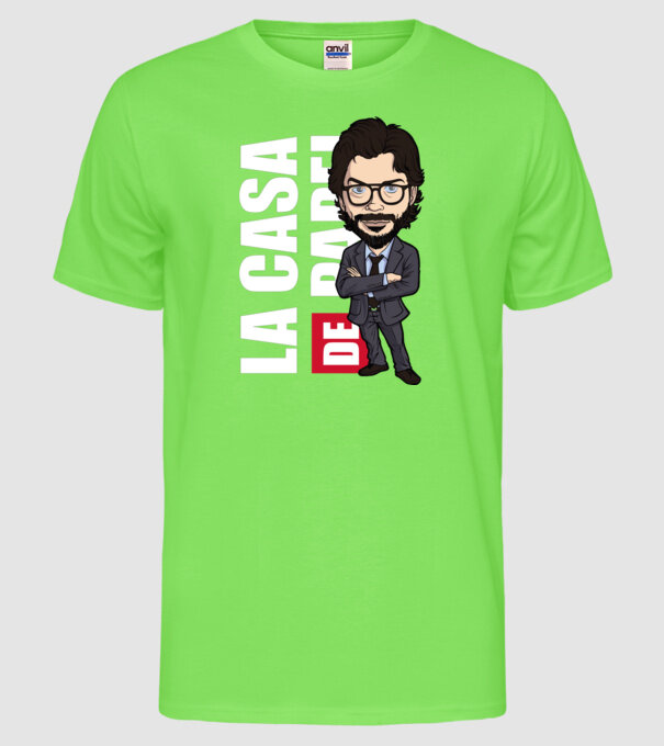 la cas de papel professor model verde neon pe tricou