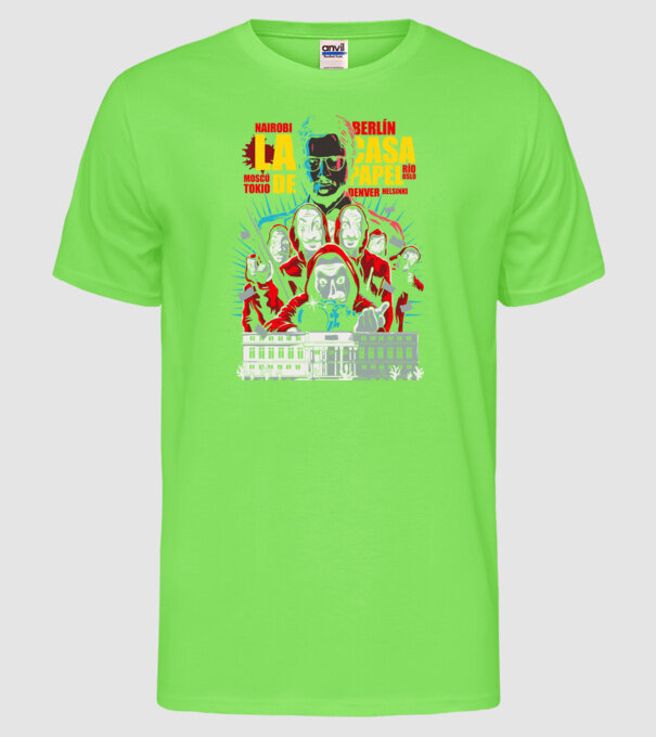 La casa de papel ilutración model verde neon pe tricou