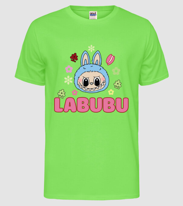 Labubu model verde neon pe tricou