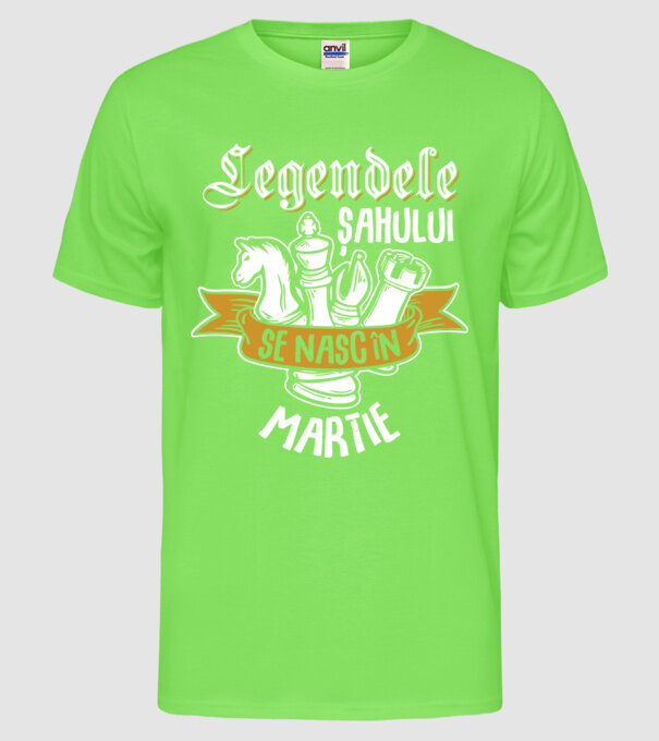 Legendele șahului se nasc în martie model verde neon pe tricou