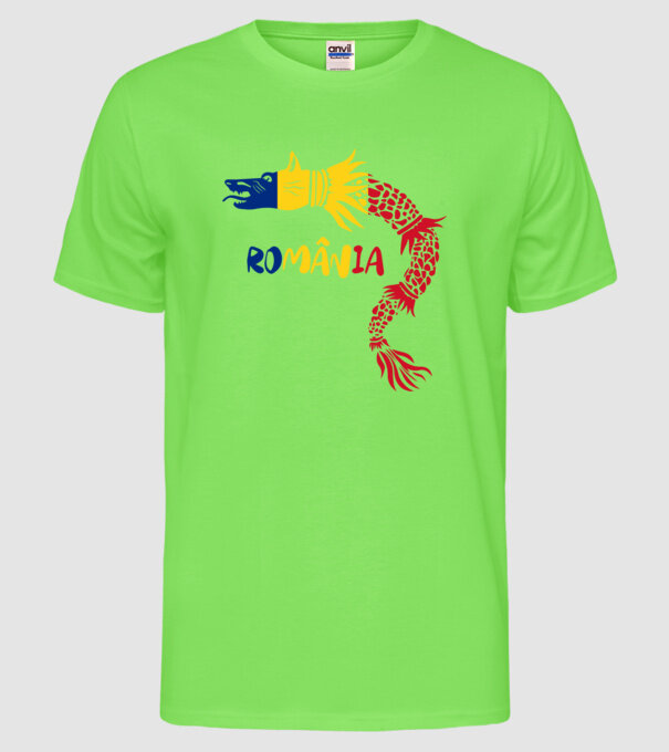 Lupul dacic model verde neon pe tricou