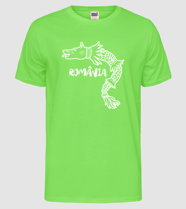 Lupul dacic alb model verde neon pe tricou