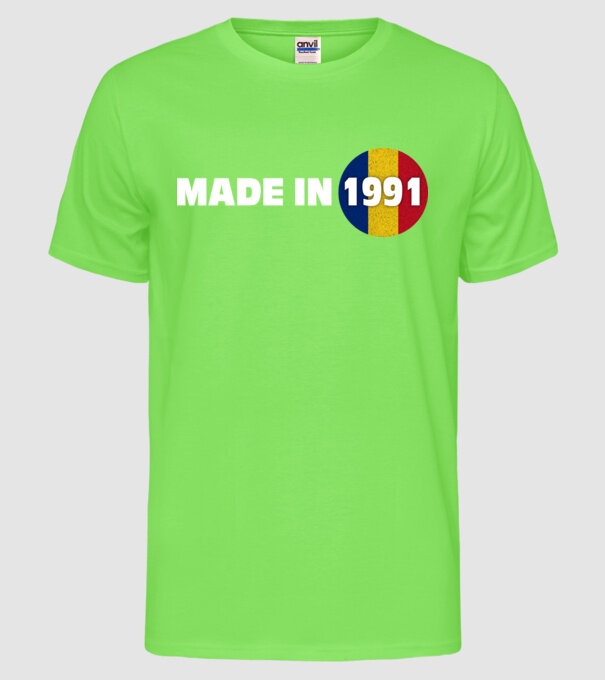 Made in 1991 model verde neon pe tricou