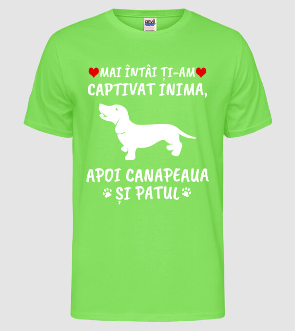 Mai întâi ți-am captivat inima, apoi canapeaua și patul model verde neon pe tricou