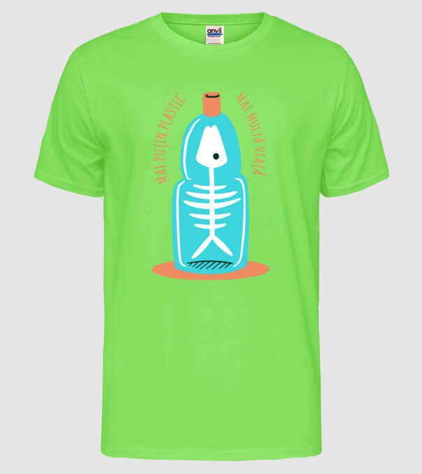 mai puțin plastic, mai multă viață model verde neon pe tricou