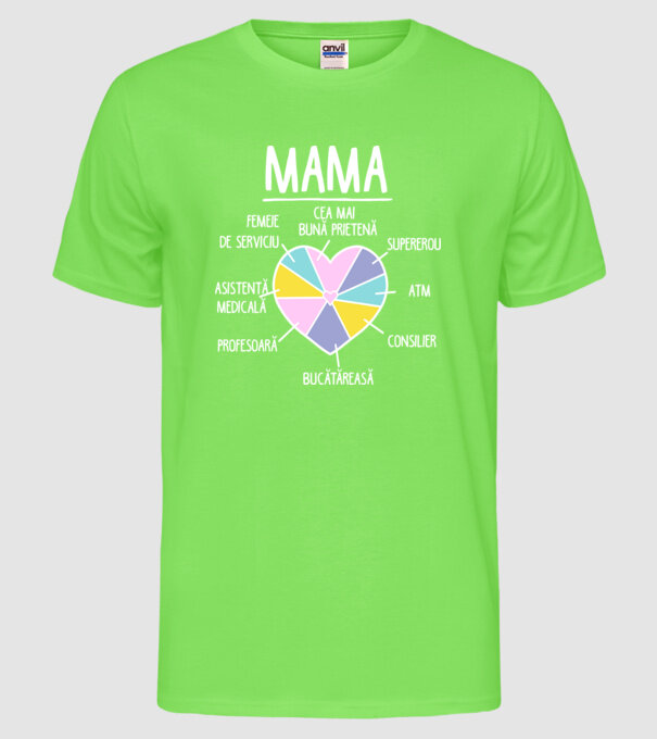 Mama cea mai bună prietenă, supererou model verde neon pe tricou