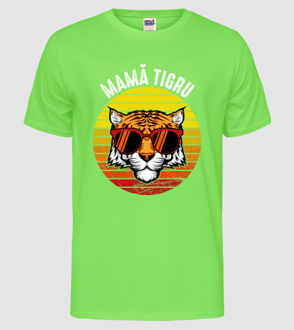 mamă tigru model verde neon pe tricou