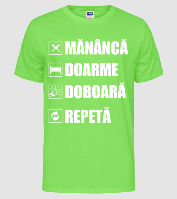 mănâncă doarme doarme doboară repetă model verde neon pe tricou