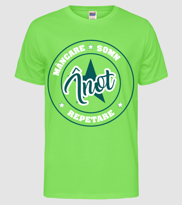 mâncare somn repetare ÎNOT model verde neon pe tricou