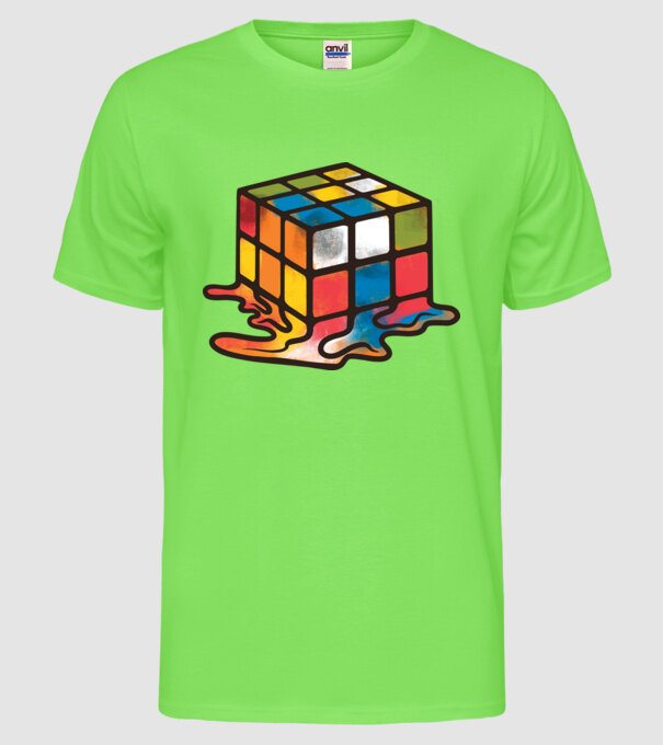 Melted Rubik model verde neon pe tricou
