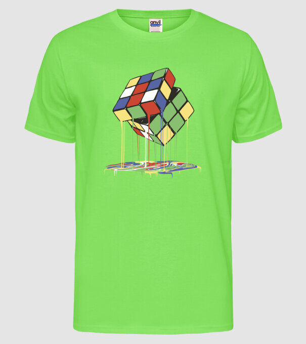Melting Rubik cube model verde neon pe tricou