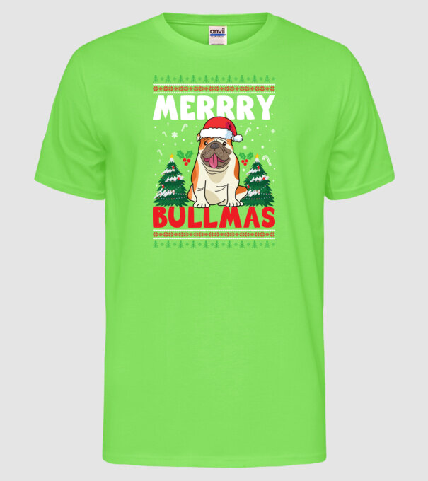 Merry bullmas ugly sweater model verde neon pe tricou