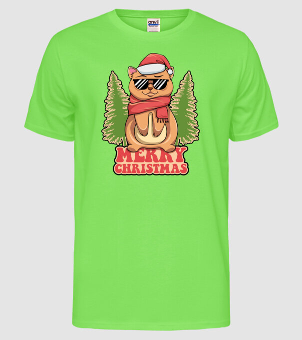 Merry christmas cat model verde neon pe tricou