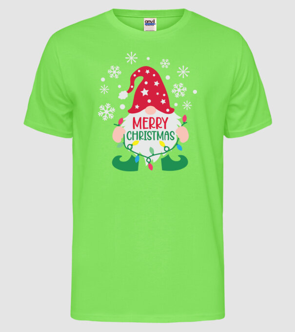 Merry christmas gnome model verde neon pe tricou