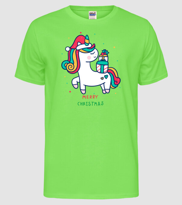 merry christmas unicorn model verde neon pe tricou