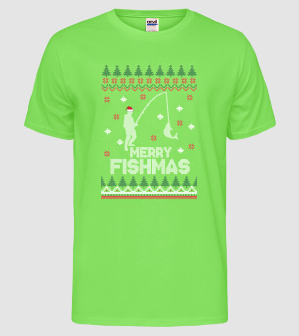 Merry Fishmas model verde neon pe tricou
