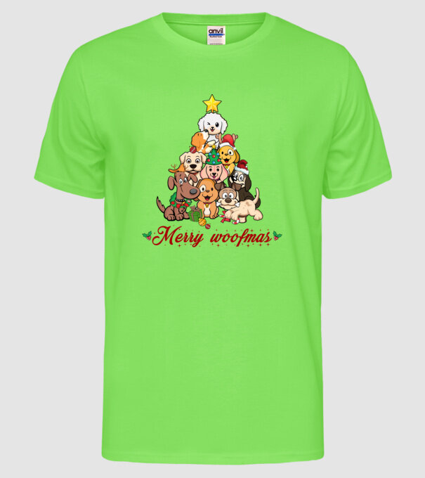 Merry woofmas model verde neon pe tricou