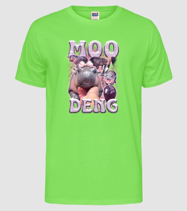 MOO DENG baby hippo model verde neon pe tricou
