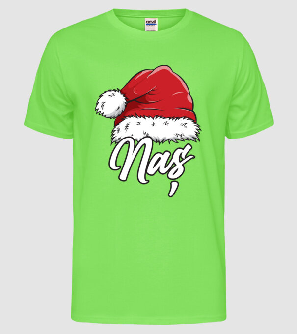 naș Santa Hat model verde neon pe tricou