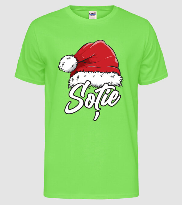soție Santa Hat model verde neon pe tricou
