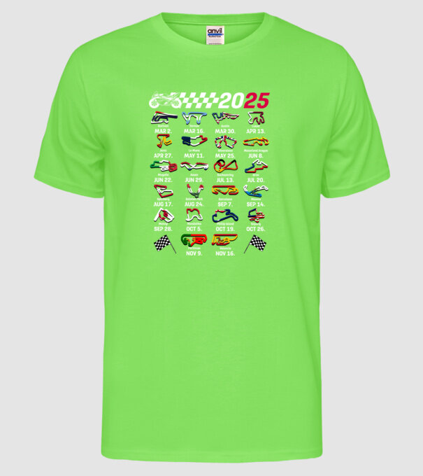 MOTOGP 25 CALENDAR Negru model verde neon pe tricou
