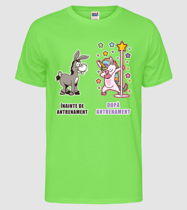 Înainte de antrenament - După antrenament model verde neon pe tricou