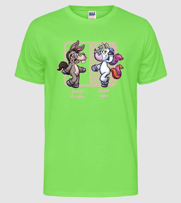 Înainte de cafea model verde neon pe tricou