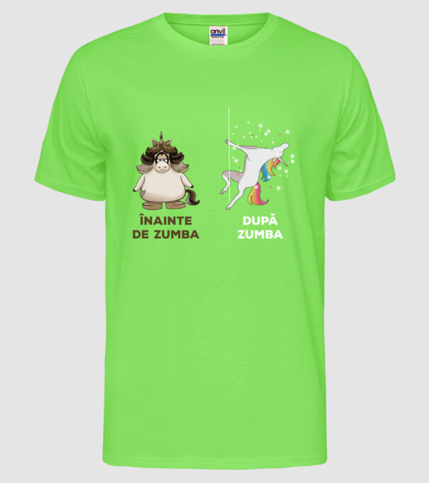 Înainte de Zumba, după Zumba model verde neon pe tricou