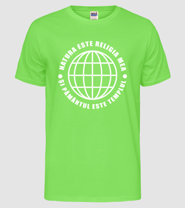 Natura este religia mea model verde neon pe tricou