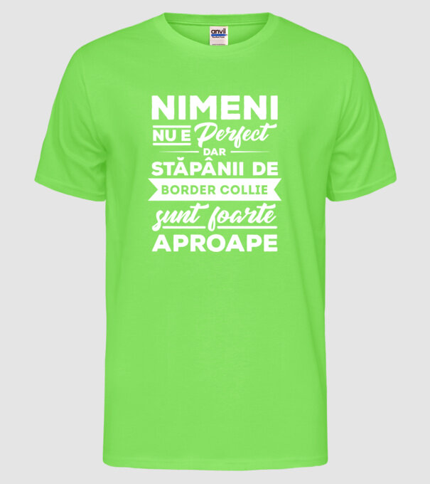 nimeni nu e perfect, dar stăpânii de border collie sunt foarte aproape model verde neon pe tricou